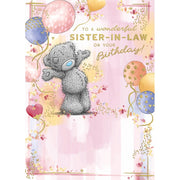 Sister in law birthday card featuring Tatty Teddy Me To You bear with colourful balloons, 5x7 inches – Little Monkey Gifts