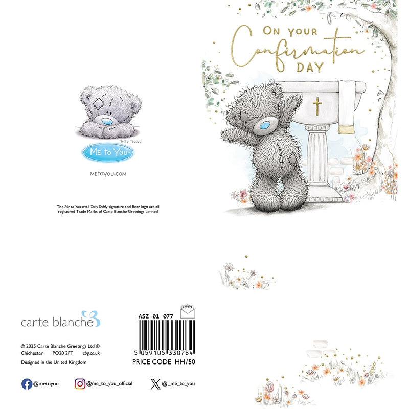 Back of Tatty Teddy confirmation card with font design – Little Monkey Gifts