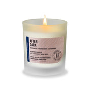 Henry & Co After Dark scented candle 30cl lit in a frosted glass vessel on a white background