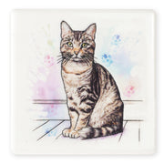 Tabby Cat Ceramistone coaster with raised tube-lined artwork, designed by a British artist, 10x10cm