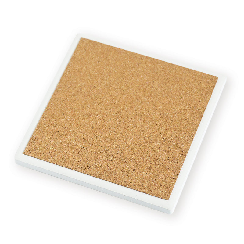 Reverse of English Bulldog Ceramistone coaster showing natural cork backing with white ceramic border on white background