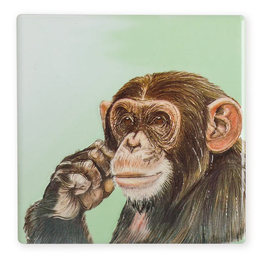 Chimpanzee Ceramistone coaster with raised tube-lined wildlife artwork by Worcestershire artist Keith Thompson, 10x10cm