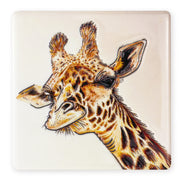 Giraffe Ceramistone coaster with raised tube-lined wildlife artwork by Worcestershire artist Keith Thompson, 10x10cm