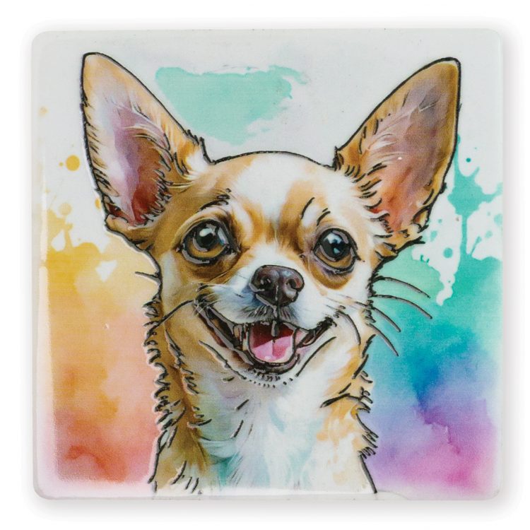 Chihuahua Ceramistone coaster with raised tube-lined artwork, designed by a British artist, 10x10cm