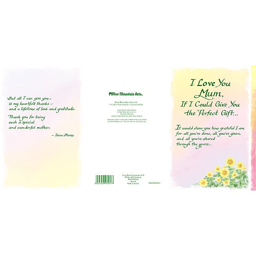 Reverse of mum sentiment card showing back design, 5x7 inch keepsake