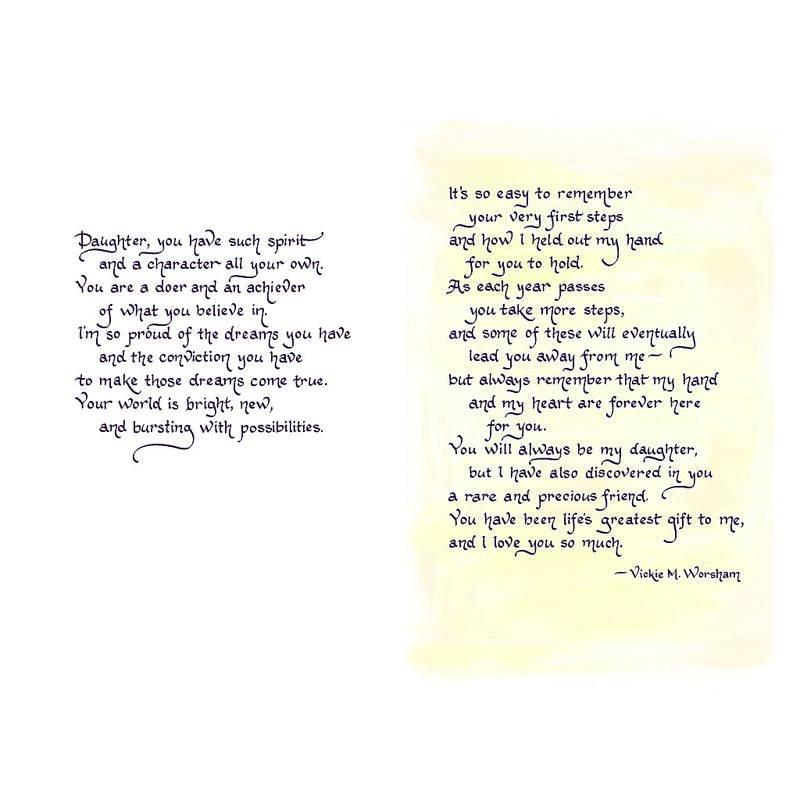 Inside verse of daughter sentiment keepsake card showing heartfelt printed message, 5x7 inches