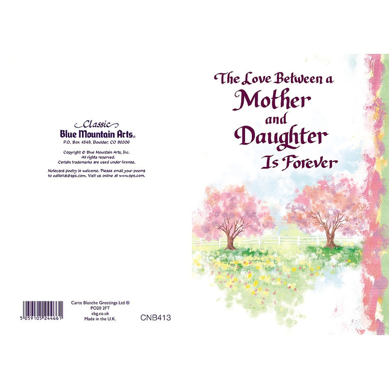 Reverse of mother and daughter sentiment card showing back design, 5x7 inch keepsake