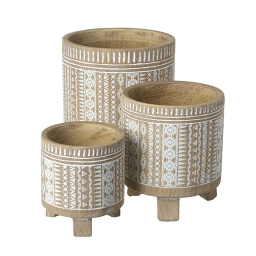 Wooden patterned pot set of 3