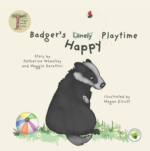 Tangle Wood Tales children's book — Badger's Lonely Happy Playtime, a social story about inclusion, belonging and friendship for children aged 3 to 6, sustainably printed in the UK