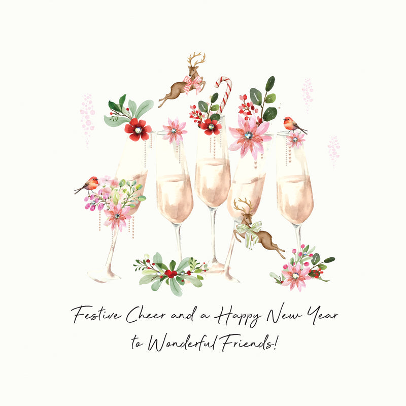 "Festive Cheer and a Happy New Year to Wonderful Friends!" Card