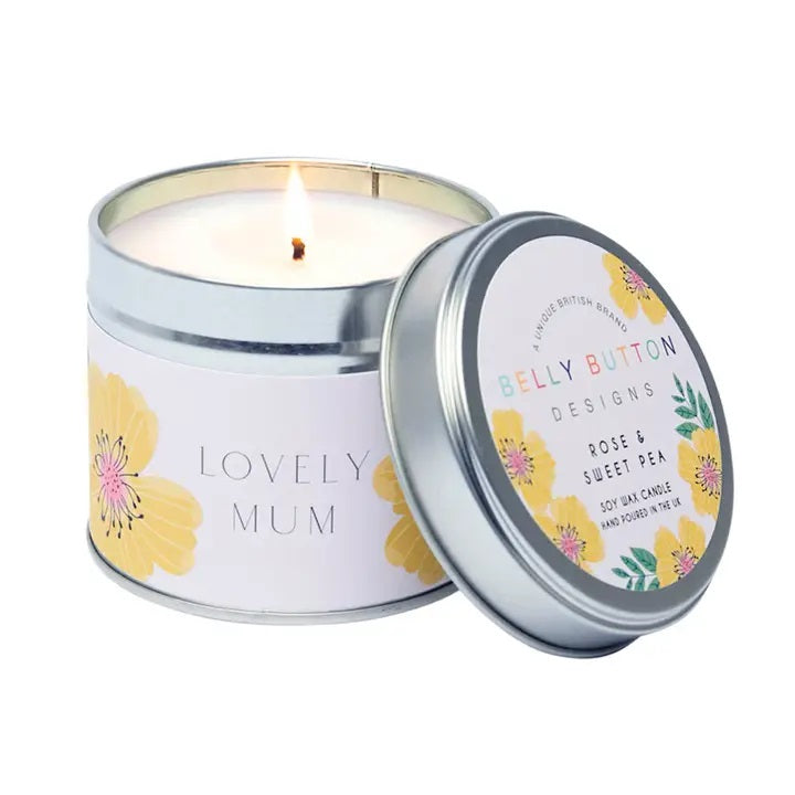 Lovely Mum Rose & Sweet Pea soy wax candle in a decorative gift tin, 195g, hand-poured in the UK — Little Monkey Gifts