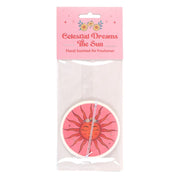 Celestial Dreams The Sun floral scented air freshener in clear packaging showing the sun face design with daisy flower crown on a white background
