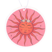 Close-up of the Celestial Dreams The Sun air freshener showing the detailed sun face with daisy flower crown and sparkle details