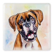 Ceramistone Boxer dog coaster with raised tube-lined artwork designed by a British artist, 10x10cm with cork backing
