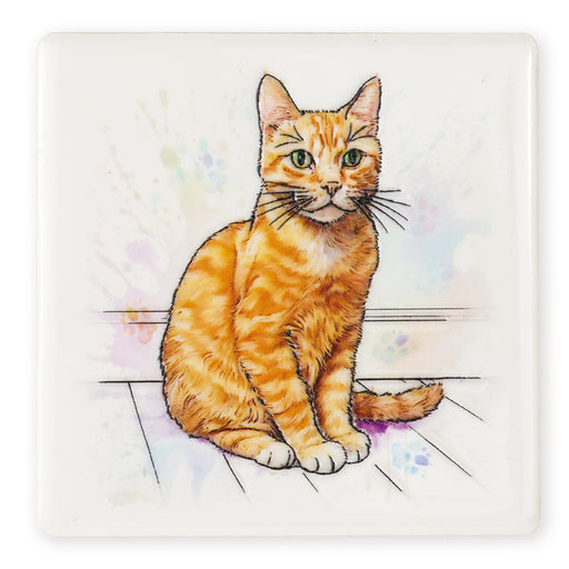 Ginger Cat Ceramistone coaster with raised tube-lined artwork, designed by a British artist, 10x10cm