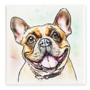 Ceramistone French Bulldog coaster with raised tube-lined artwork designed by a British artist, 10x10cm with cork backing