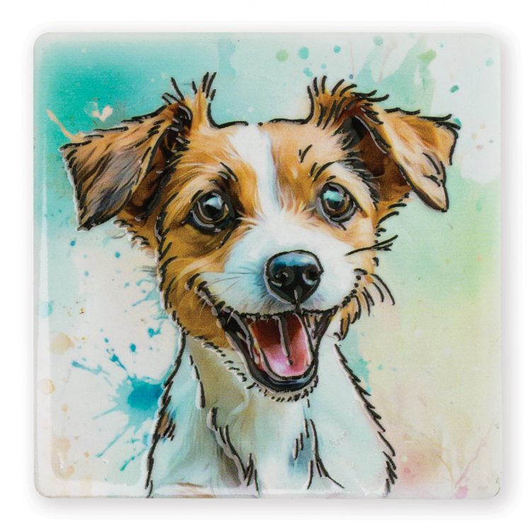Ceramistone Jack Russell Terrier coaster with raised tube-lined artwork designed by a British artist, 10x10cm with cork backing