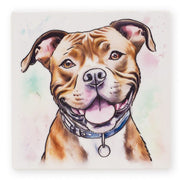 Ceramistone Staffordshire Bull Terrier coaster showing raised tube-lined artwork designed by a British artist, 10x10cm with cork backing