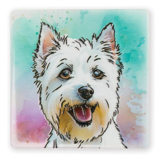 Ceramistone West Highland Terrier coaster with raised tube-lined artwork designed by a British artist, 10x10cm with cork backing