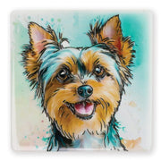 Ceramistone Yorkshire Terrier coaster with raised tube-lined artwork designed by a British artist, 10x10cm with cork backing