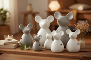 Ceramic standing mouse ornament collection in grey and white