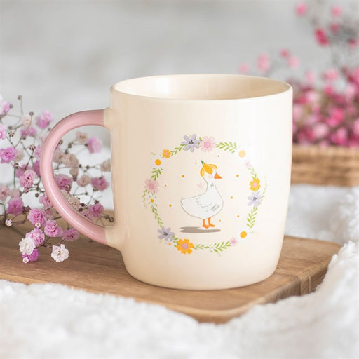 Floral duck ceramic mug – lifestyle view