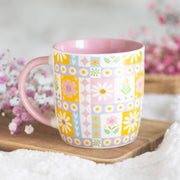 Floral patchwork print ceramic mug – lifestyle view