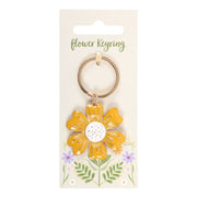 Yellow daisy enamel keyring – front view