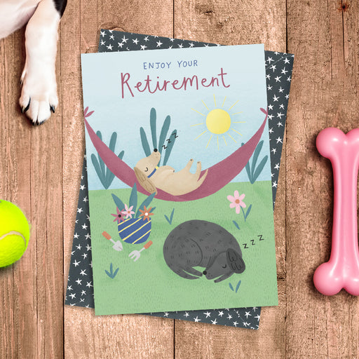 Enjoy your retirement congratulations card with star-patterned envelope, printed on luxury 300gsm FSC-certified board, 114x162mm