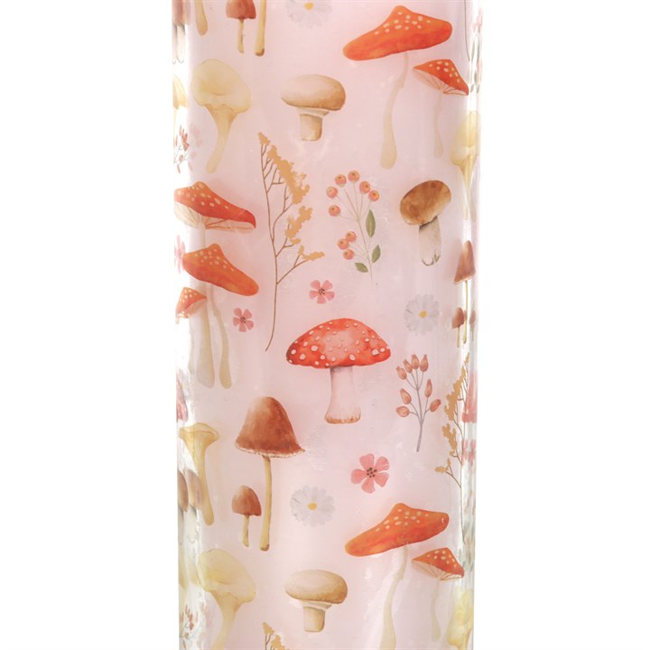 Mushroom print enchanted forest tube candle – detail view