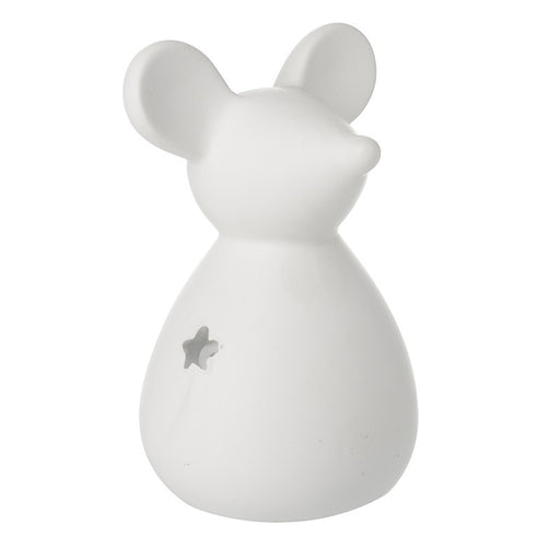 White ceramic standing mouse ornament large size with star detail on white background