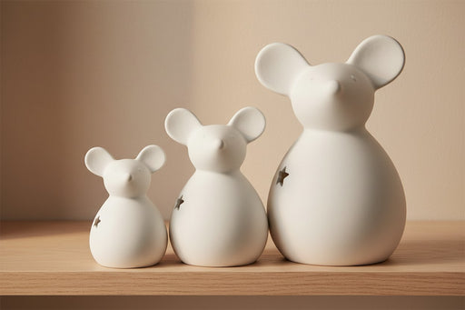 White ceramic standing mouse ornament in 3 sizes