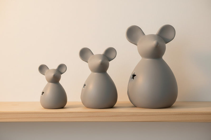 Grey ceramic standing mouse ornament in 3 sizes