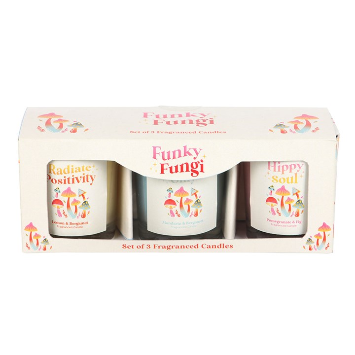 Funky Fungi mushroom votive set of 3 candles – front view