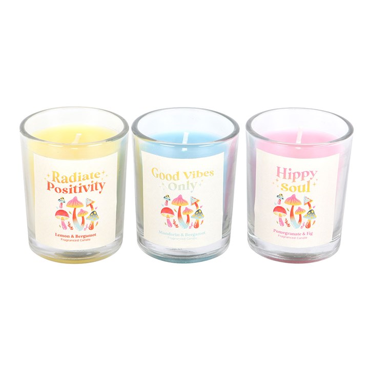 Funky Fungi mushroom votive set of 3 candles – front view