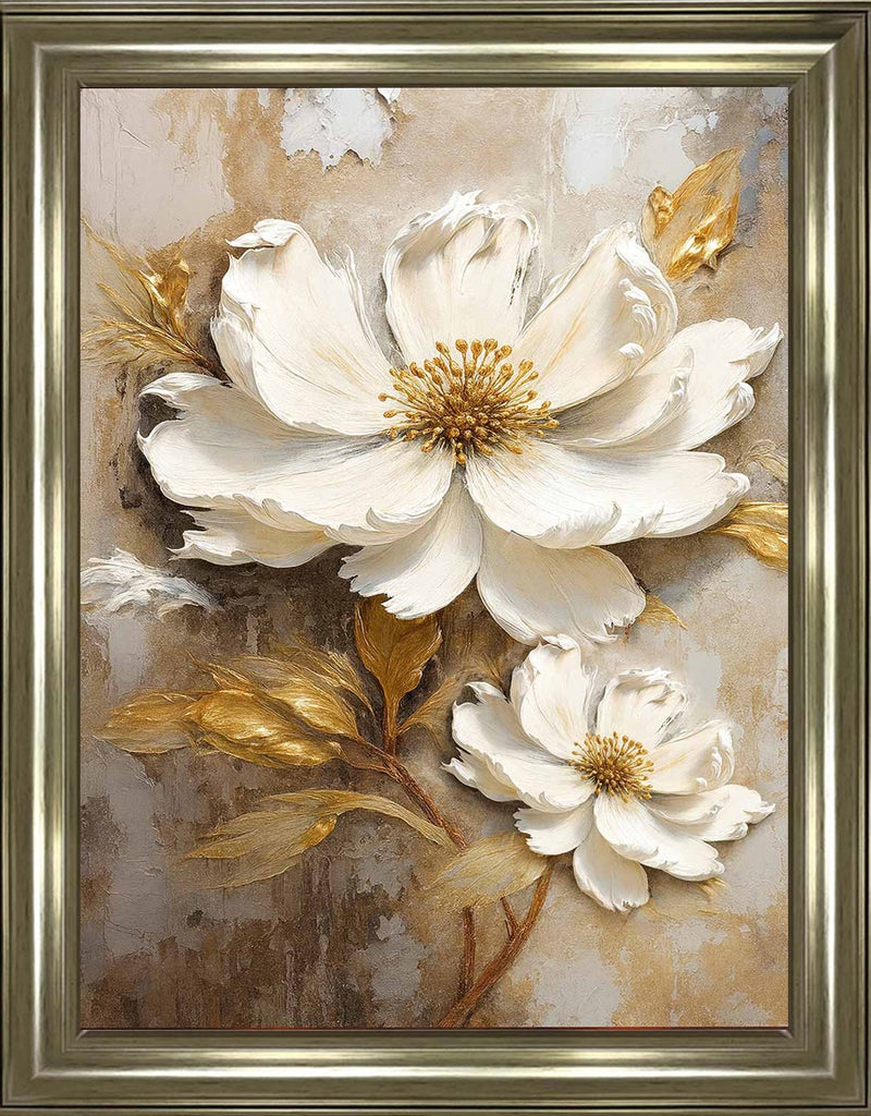 White Flower 50x40 Champagne Alpha Frame Liquid Art