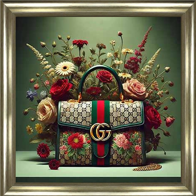 Floral Handbag 30x30 Champagne Alpha Frame Liquid Art