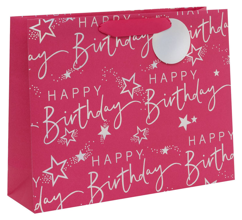 Large Landscape Bag - Happy Birthday - Script Pink
