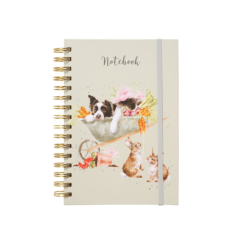 A5 Sleeping on the Job Border Collie and Rabbit Notebook
