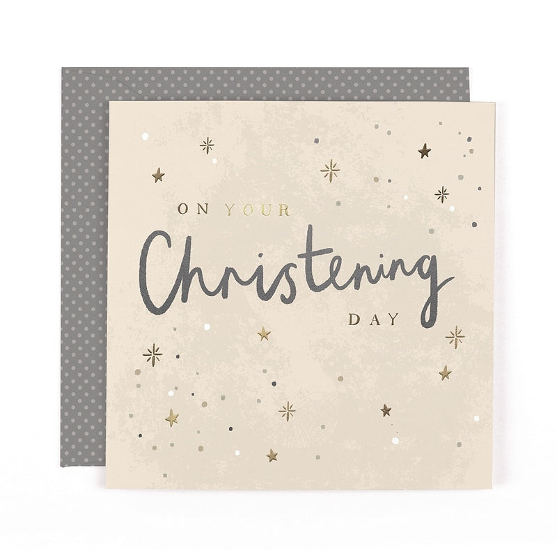 Christening card with elegant star design, 6x6 inches – Little Monkey Gifts