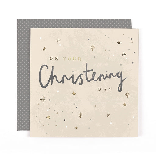 Christening card with elegant star design, 6x6 inches – Little Monkey Gifts