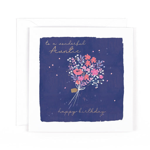 Auntie birthday card with elegant hand-tied floral bouquet design, 6x6 inches – Little Monkey Gifts
