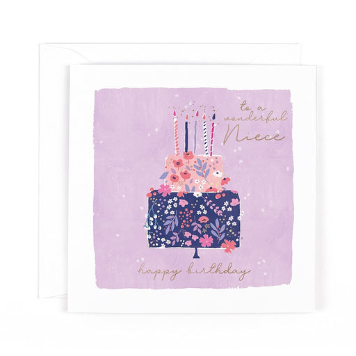 Niece birthday card with beautiful cake, flowers and candles design, 6x6 inches – Little Monkey Gifts