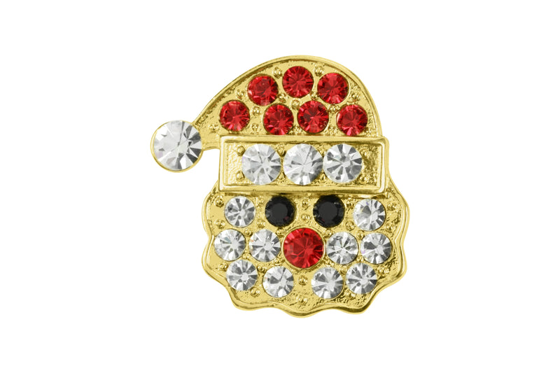 Gold plated crystal Santa face brooch with red, clear, and black crystal-effect detailing