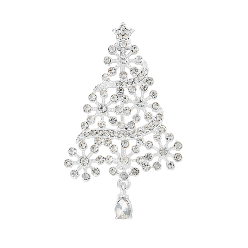 Silver Plated Crystal Christmas Tree Brooch