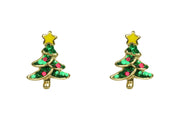 Pair of gold plated Christmas tree stud earrings with sparkly star topper and colourful bauble detailing