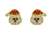 Pair of gold plated crystal Santa face stud earrings with red hat, clear trim and multicoloured crystal-effect face detailing