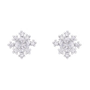 Pair of rhodium plated Cubic Zirconia snowflake stud earrings with sparkling stone cluster