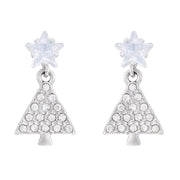 Pair of rhodium plated Cubic Zirconia star and Christmas tree drop earrings