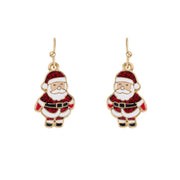 Pair of gold plated Santa drop earrings with sparkly red hat and coat detailing"